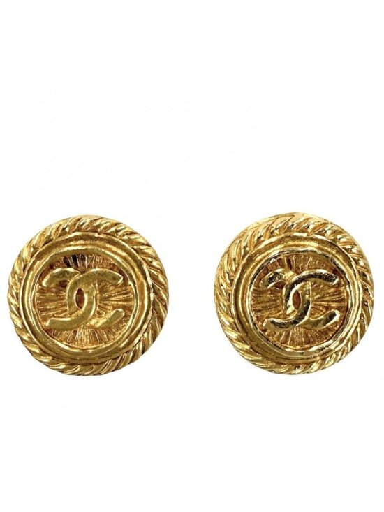 Chanel Earrings CC Logo Round Vintage Gold Plated main image 5